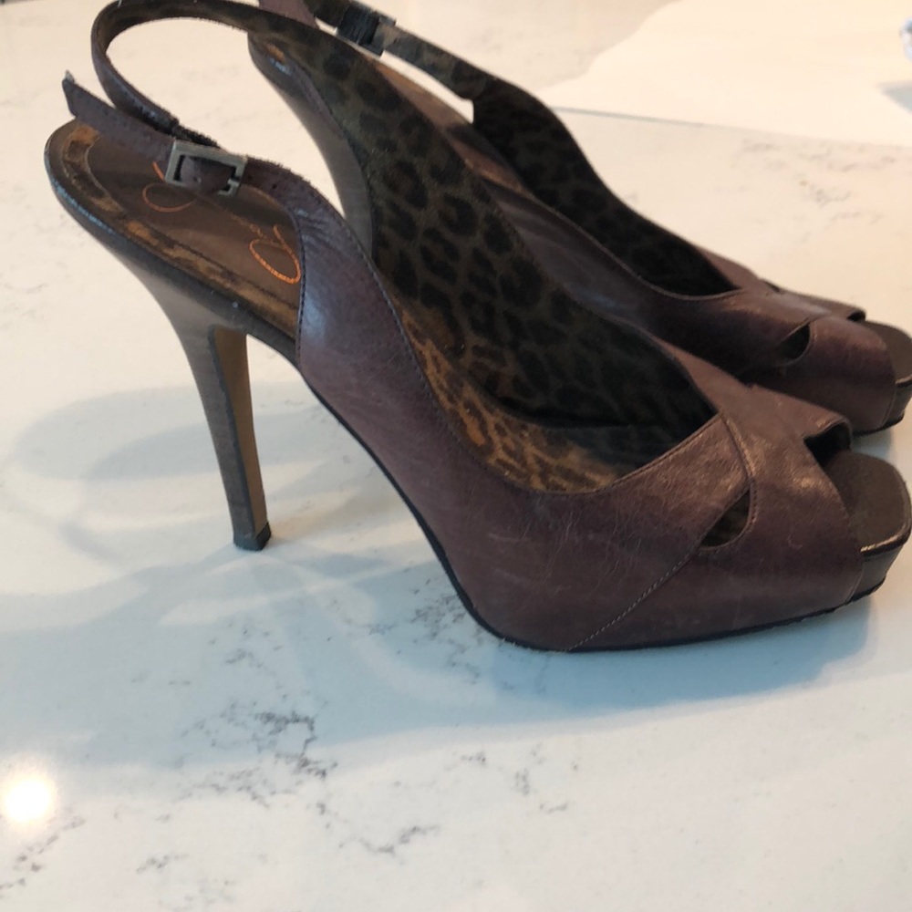 Jessica Simpson Brown leather sling back platform